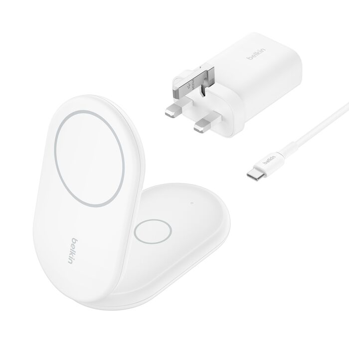 BELKIN BOOST CHARGE 15W 2 IN 1 MAGNETIC FOLDABLE WIRELESS CHARGING STAND WHITE WIZ028MYWH