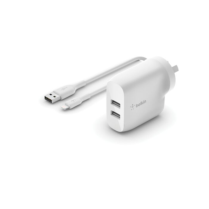 BELKIN DUAL PORT WALL CHARGER 24W D001 WHT