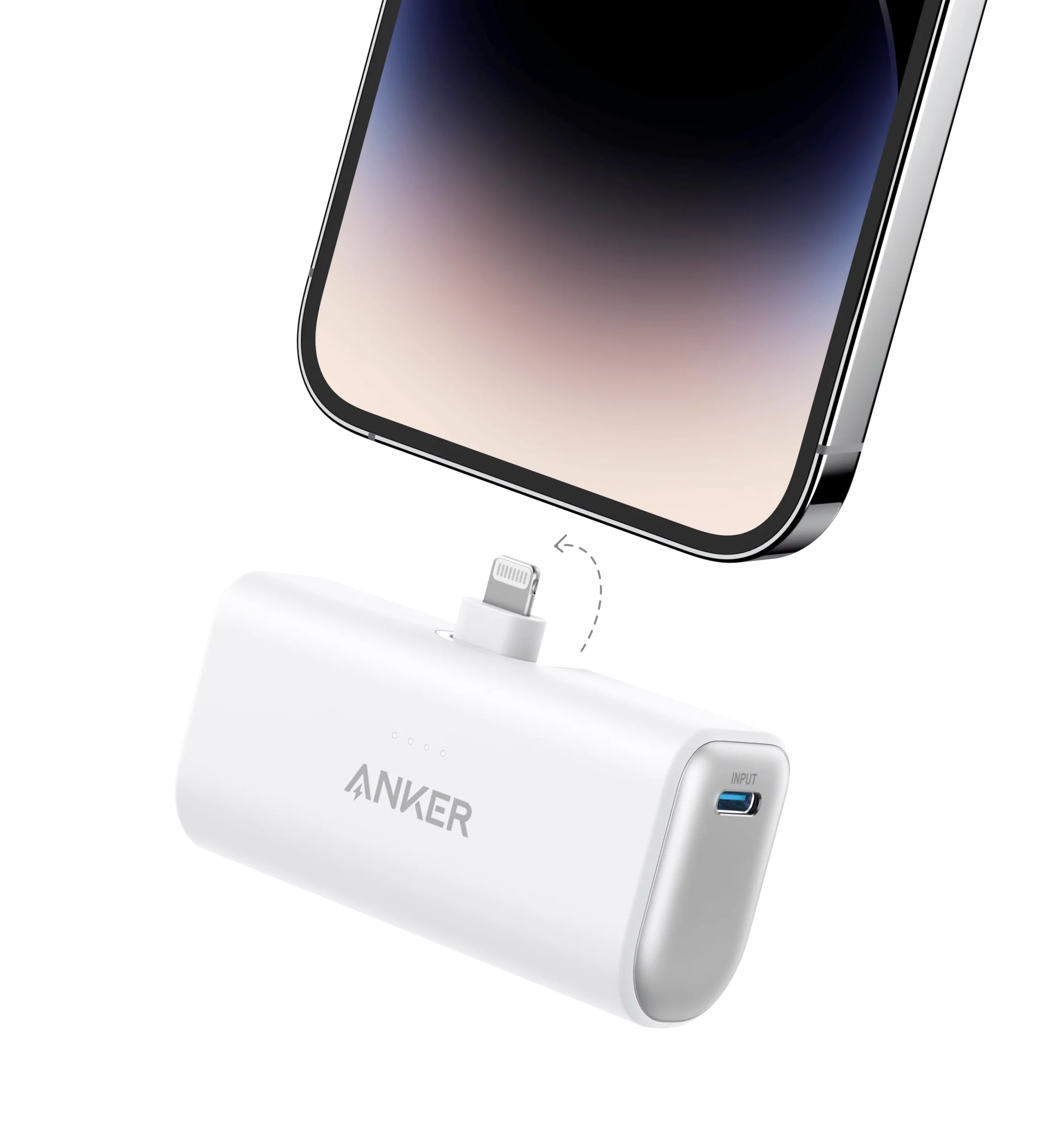 ANKER NANO 12W BUILT IN LIGHTNING CONNECTOR POWERBANK WHITE A1645H21