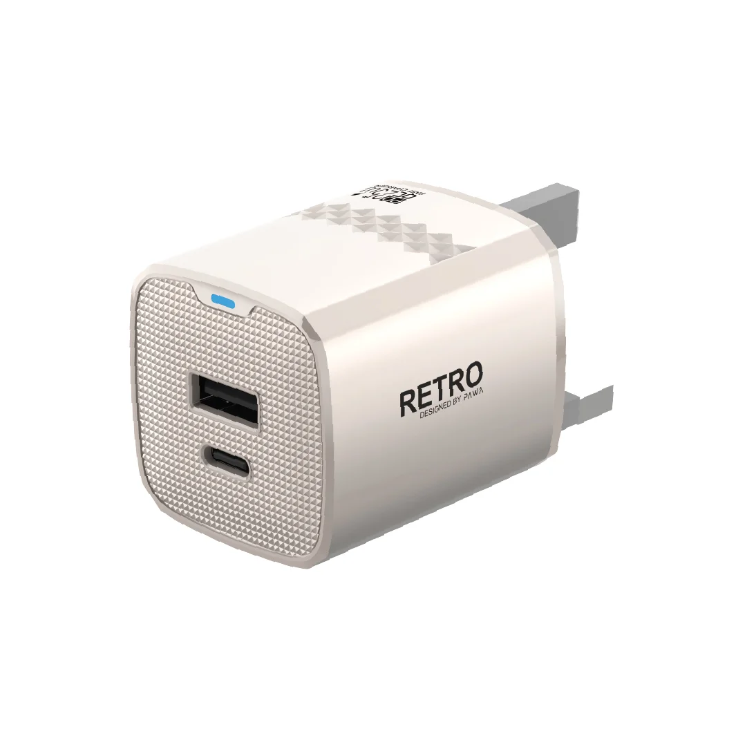 PAWA RETRO 25W PD+QC PORT UK CHARGER TITANIUM PW-TR225UK-TT