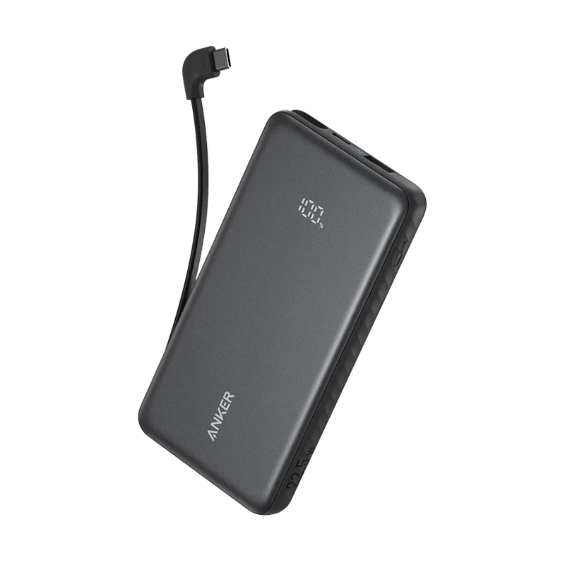 ANKER ZOLO POWER BANK 10000MAH 22.5W BUILT IN USB-C CABLE BLACK A110DH11