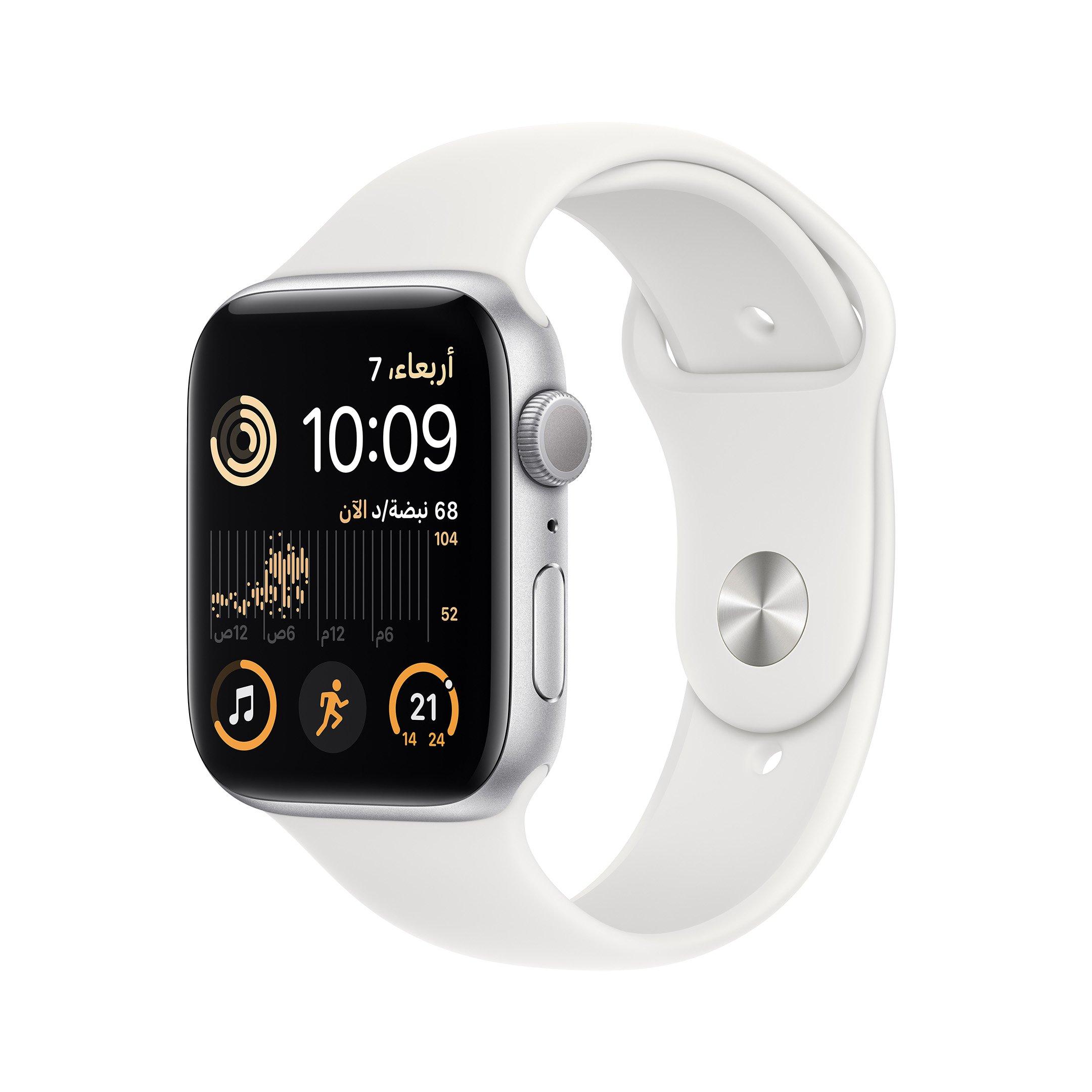 APPLE WATCH SE GPS 44MM (2ND GENERATION) SILVER ALUMINIUM CASE WITH WHITE SPORT BAND S/M MNTH3