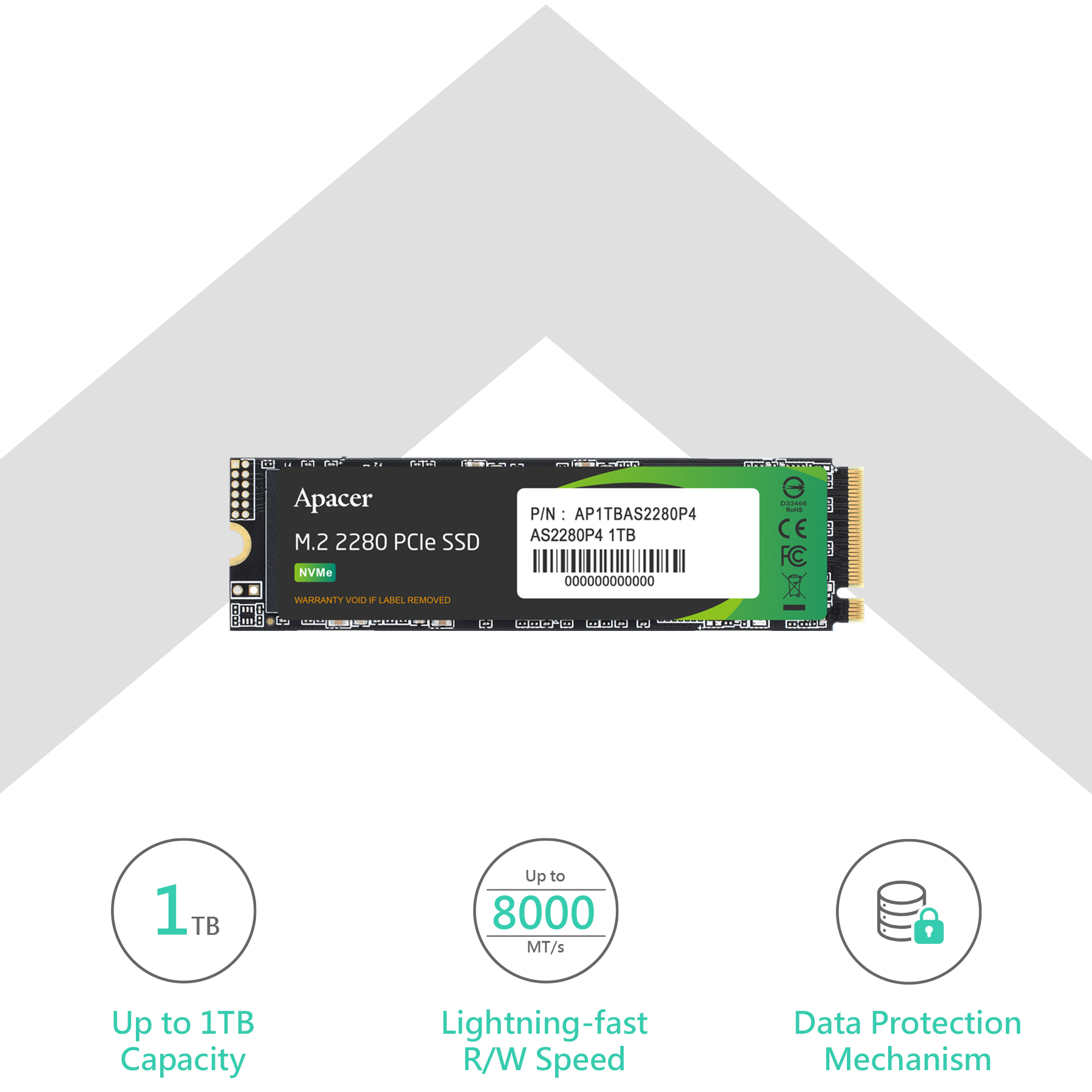 APACER AS2280P4X 1TB M.2 2280 PCIE GEN3X4 NVME SSD AP1TBAS2280P4X-1 thumbnail 2