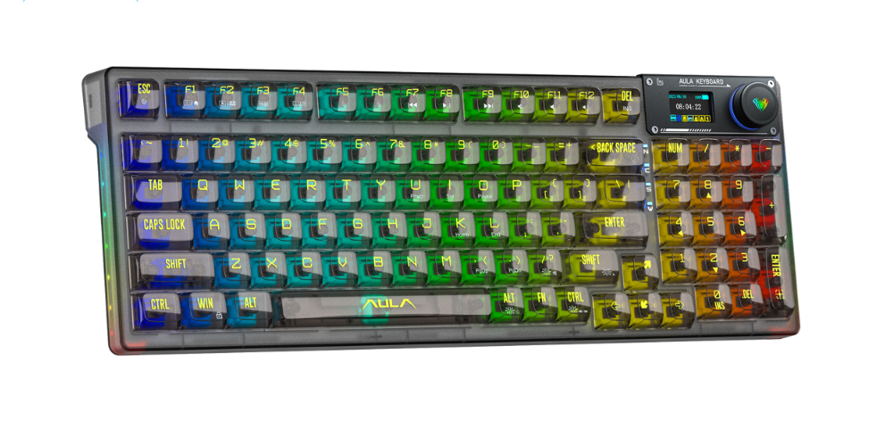AULA F98 Pro Black Mechanical Gaming Keyboard (99 Keys, 98%, RGB, Tri-Mode, Knob Control, Crystal Switch) - Premium Build with Advanced Features