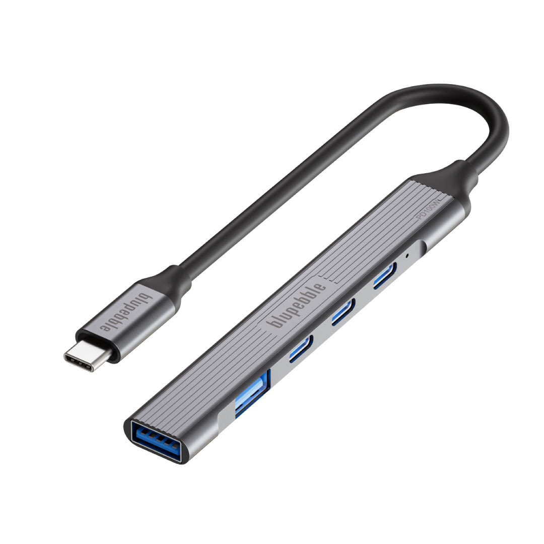 BLUPEBBLE C5-PORT MULTIPORT HUB PD 100W 2X USB-C 2X USB-A WITH PD 3.0 GRAY BP-C5MULTIHUB5IN1-GY