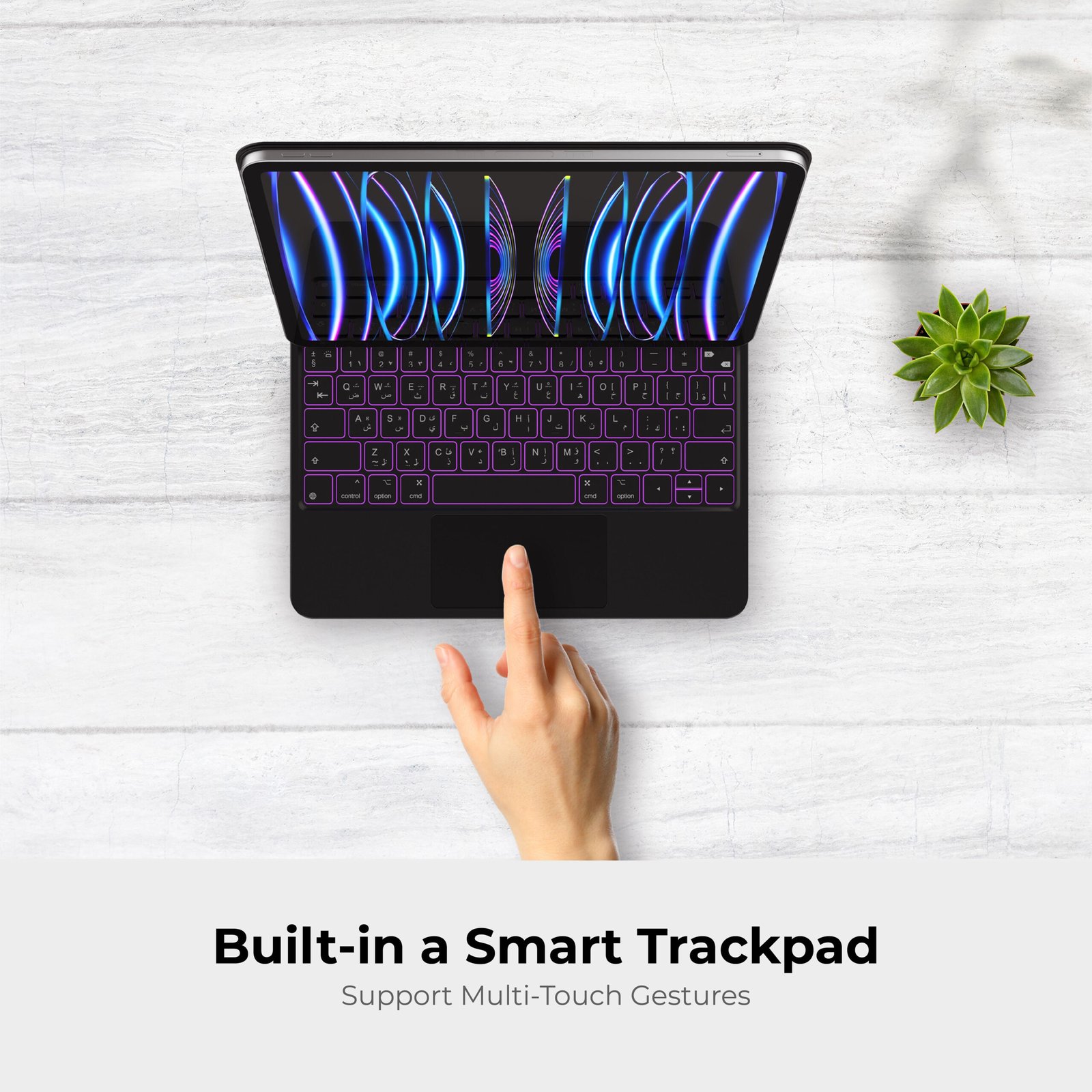 BLUPEBBLE APPLE IPAD 12.9 INCH MAGIC FOLIO KEYBOARD WITH TRACKPAD ENG/ARB BP-FOLIO-MT129INBK-AR-EN- thumbnail 7