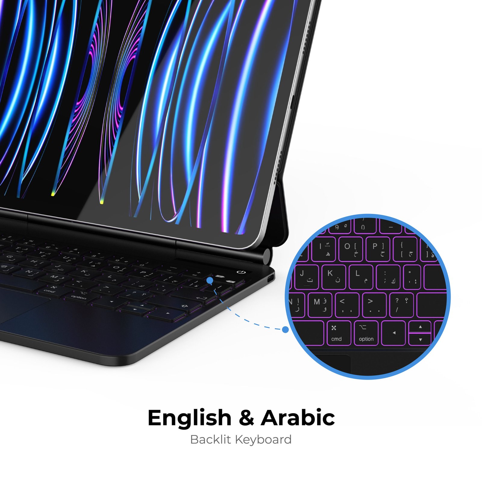 BLUPEBBLE APPLE IPAD 12.9 INCH MAGIC FOLIO KEYBOARD WITH TRACKPAD ENG/ARB BP-FOLIO-MT129INBK-AR-EN- thumbnail 6