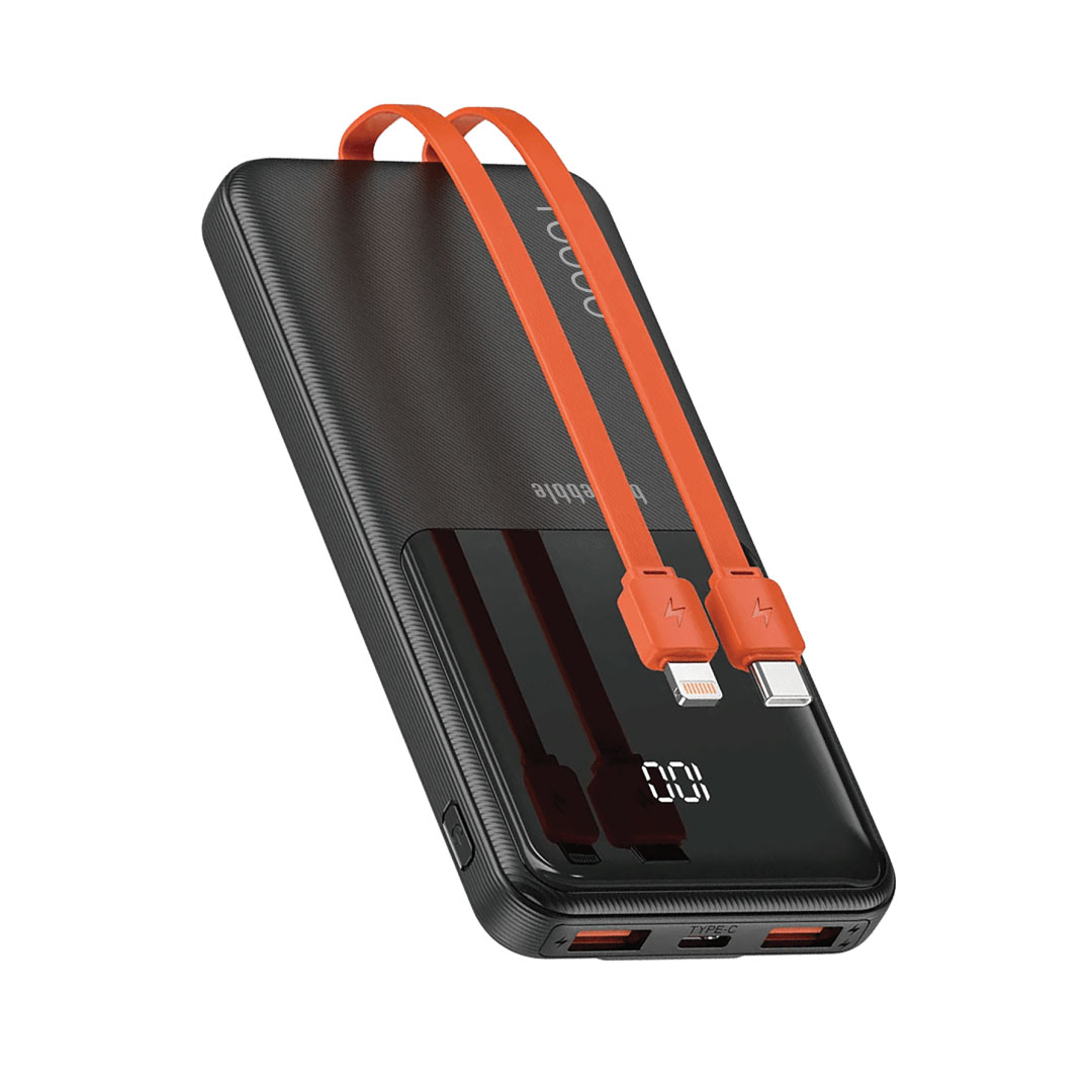 BLUPEBBLE LINKPOD GO 10000MAH BUILT-IN CABLE POWER BANK BLACK BP-P651L-BK