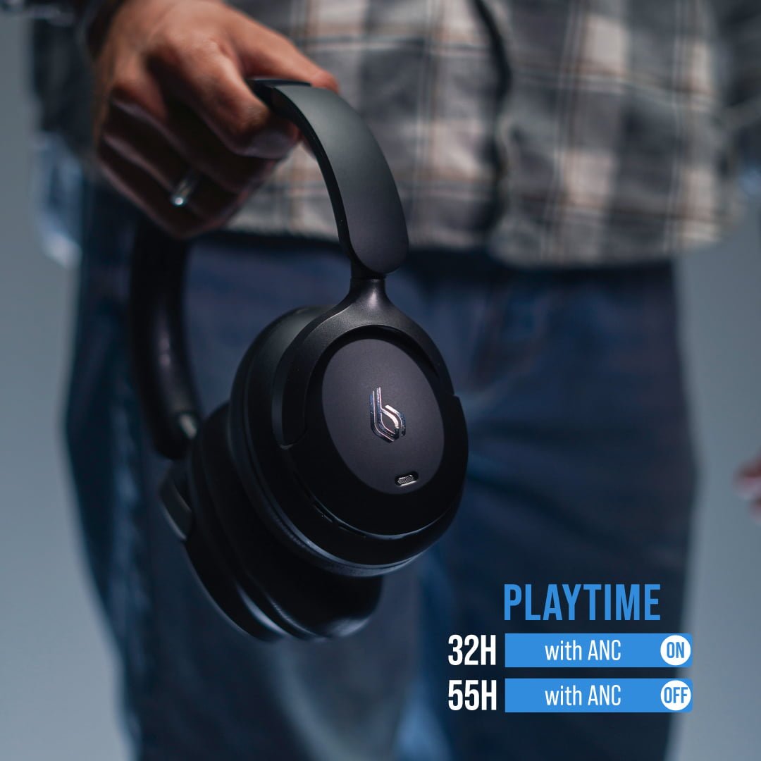Bluepebble C80 Over-Ear Foldable Digital Hybrid Noise Cancelling Headphones - Black BP-PAC80ANC-BK thumbnail 2