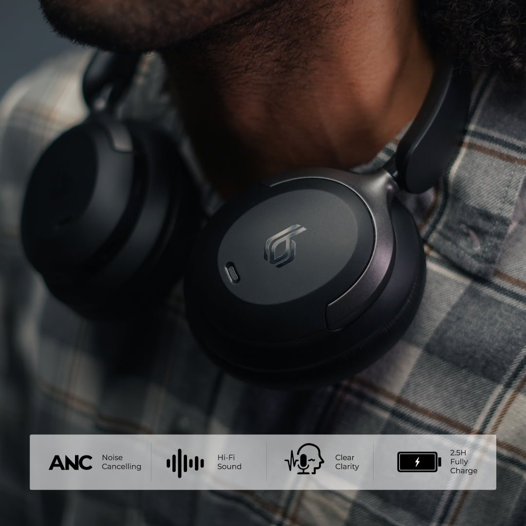 Bluepebble C80 Over-Ear Foldable Digital Hybrid Noise Cancelling Headphones - Black BP-PAC80ANC-BK thumbnail 8