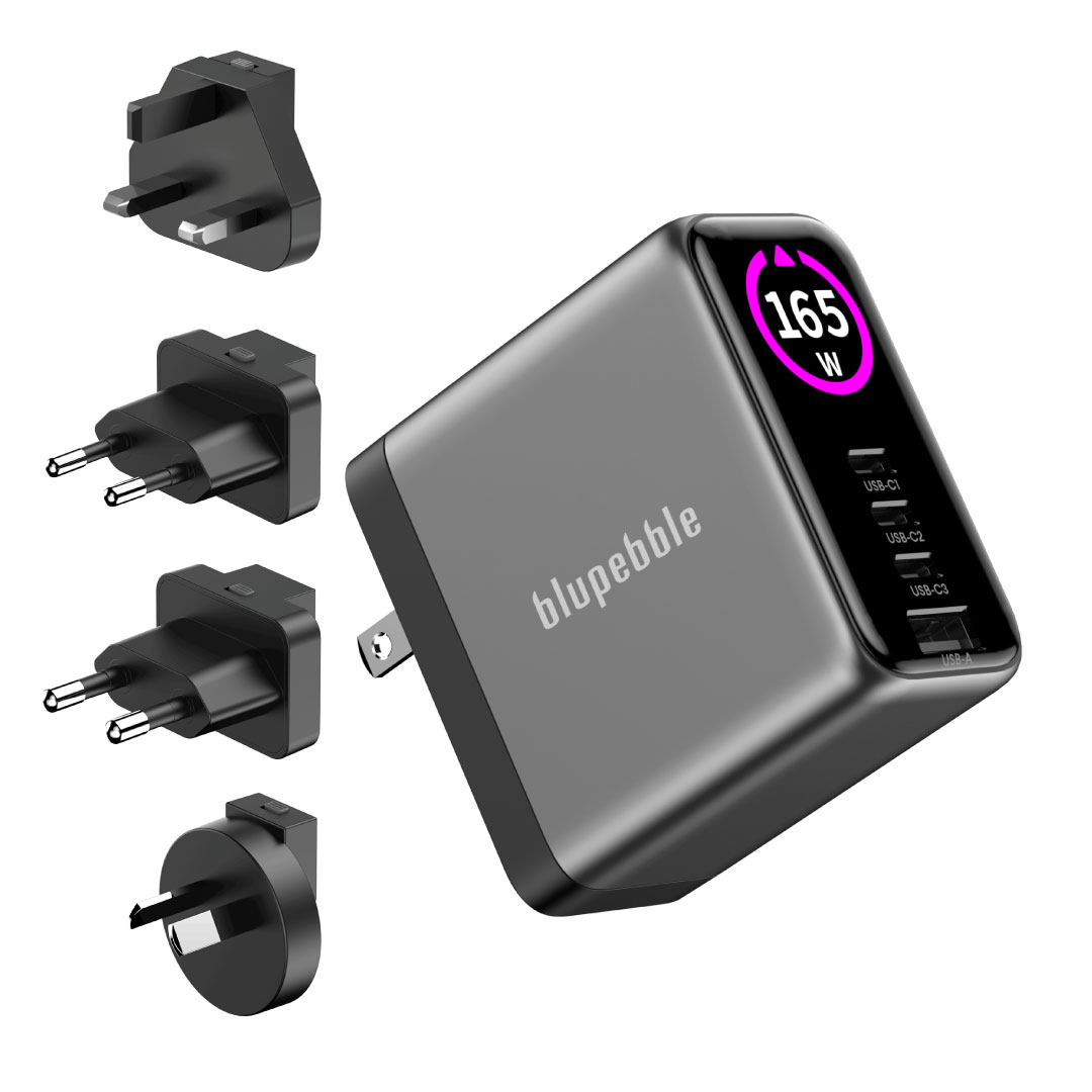 BLUPEBBLE POWERCORE 165 ULTRA-POWERFUL 165W GAN CHARGER WITH 3 USB-C PORTS GRAY BP-PD165GANUK-GY