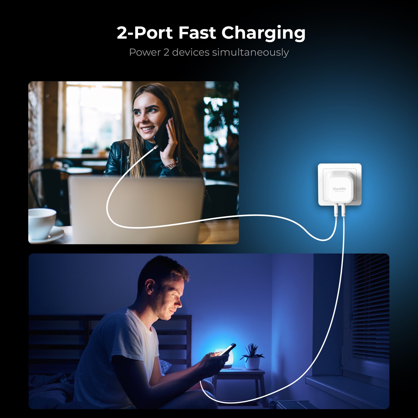 BLUPEBBLE 2 PORT PD GAN FAST CHARGER 45W WHITE BP-PD45GANUK-WH thumbnail 8