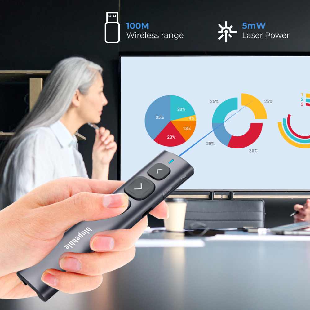 BLUPEBBLE WAND REMOTE BT PRESENTER WITH USB A & USB C RECEIVER GREY BP-WANDBT-GY thumbnail 6