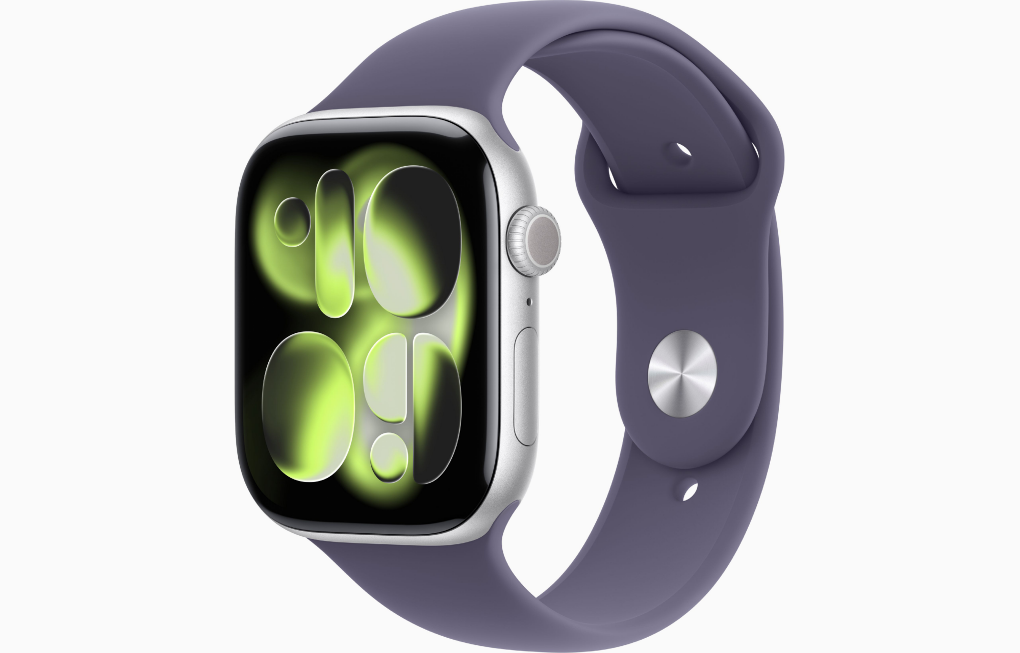 APPLE WATCH SERIES 11 GPS 46MM 2025 SILVER ALUMINIUM CASE WITH PURPLE FOG SPORT BAND - S/M MEV94