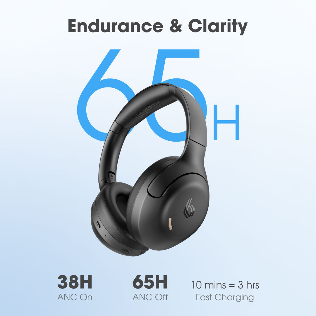 BLUPEBBLE OVER EAR FOLDABLE DIGITAL HYBRID ANC HEADPHONES C100 BLACK BP-PAC100ANC-BK thumbnail 4