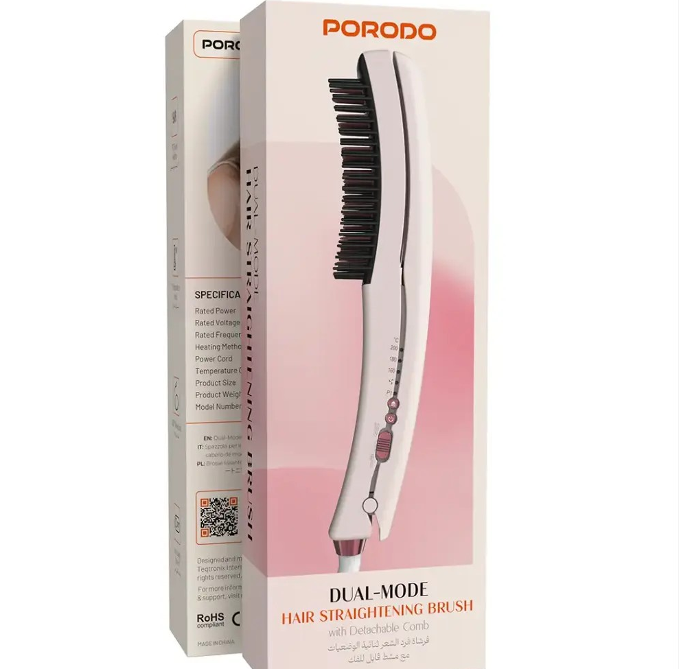 PORODO DUAL MODE HAIR STRAIGHTENING BRUSH WITH DETACHABLE COMB PINK PDLFSTHC115PK