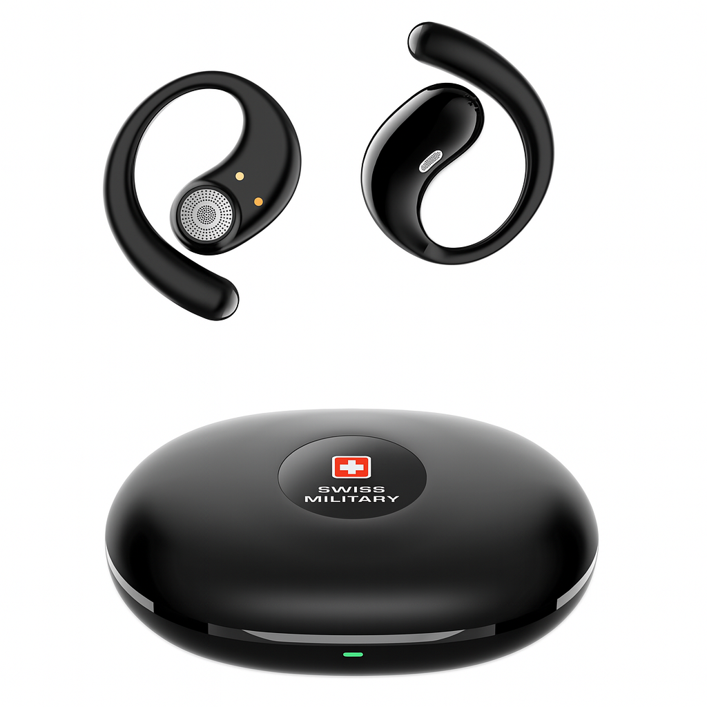SWISS MILITARY DELTA 7 OPEN EAR HEADPHONE RICH BASS FULL AMBIENCE BLACK SM-TWS-DELTA7-BLK