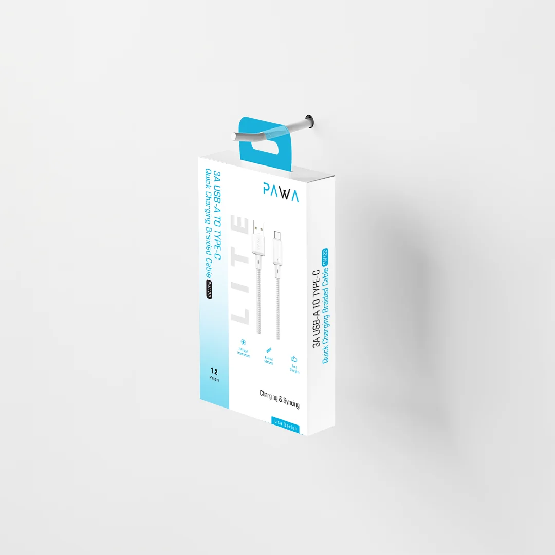 PAWA 3A USB A TO TYPE C QUICK CHARGING BRAIDED CABLE 1.2M PW122 WHITE PW-BTLT12AT-WH thumbnail 5