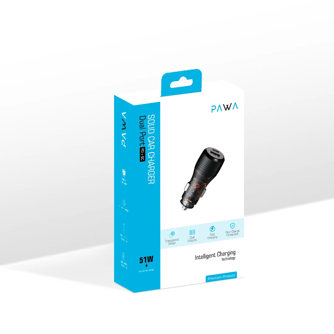 PAWA SOLID CAR CHARGER DUAL PORT PD+QC 51W TRANSPARENT PW-CC51WCA1-TP thumbnail 5