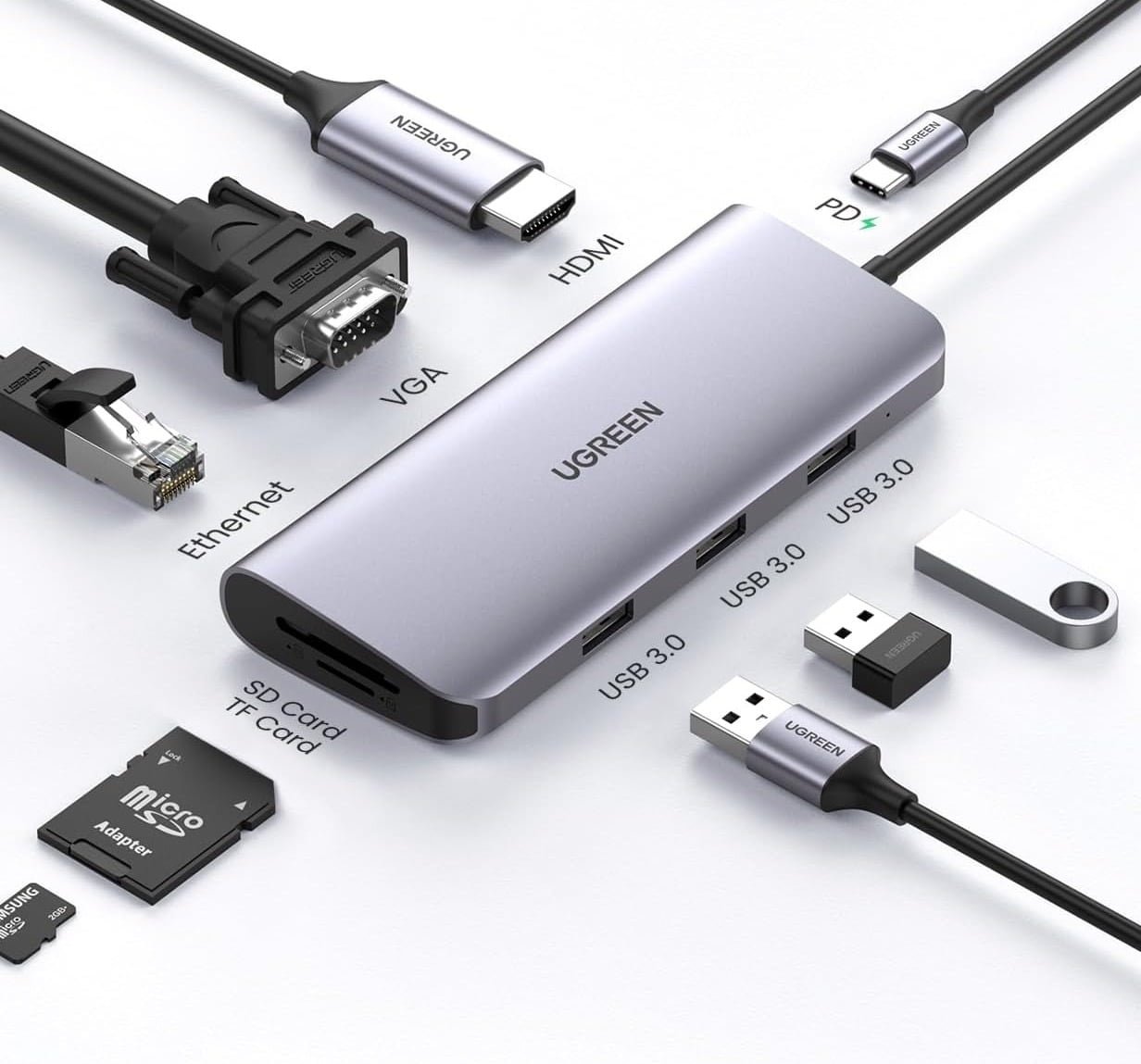 UGREEN USB TYPE C MULTIFUNCTIONAL ADAPTER GRAY 40873