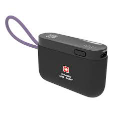 SWISS MILITARY 10000MAH PORTABLE POWER BANK WITH INTEGRATED RETRACTABLE USB-C CABLE LANYARD SM-PB-10K-35W-LED-CBL-BLACK