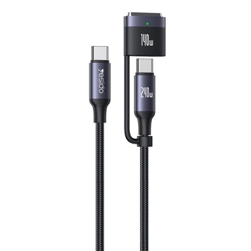 YESIDO 2 IN 1 TYPE C TO TYPE C MAGNETIC CABLE 240W BLACK CA197