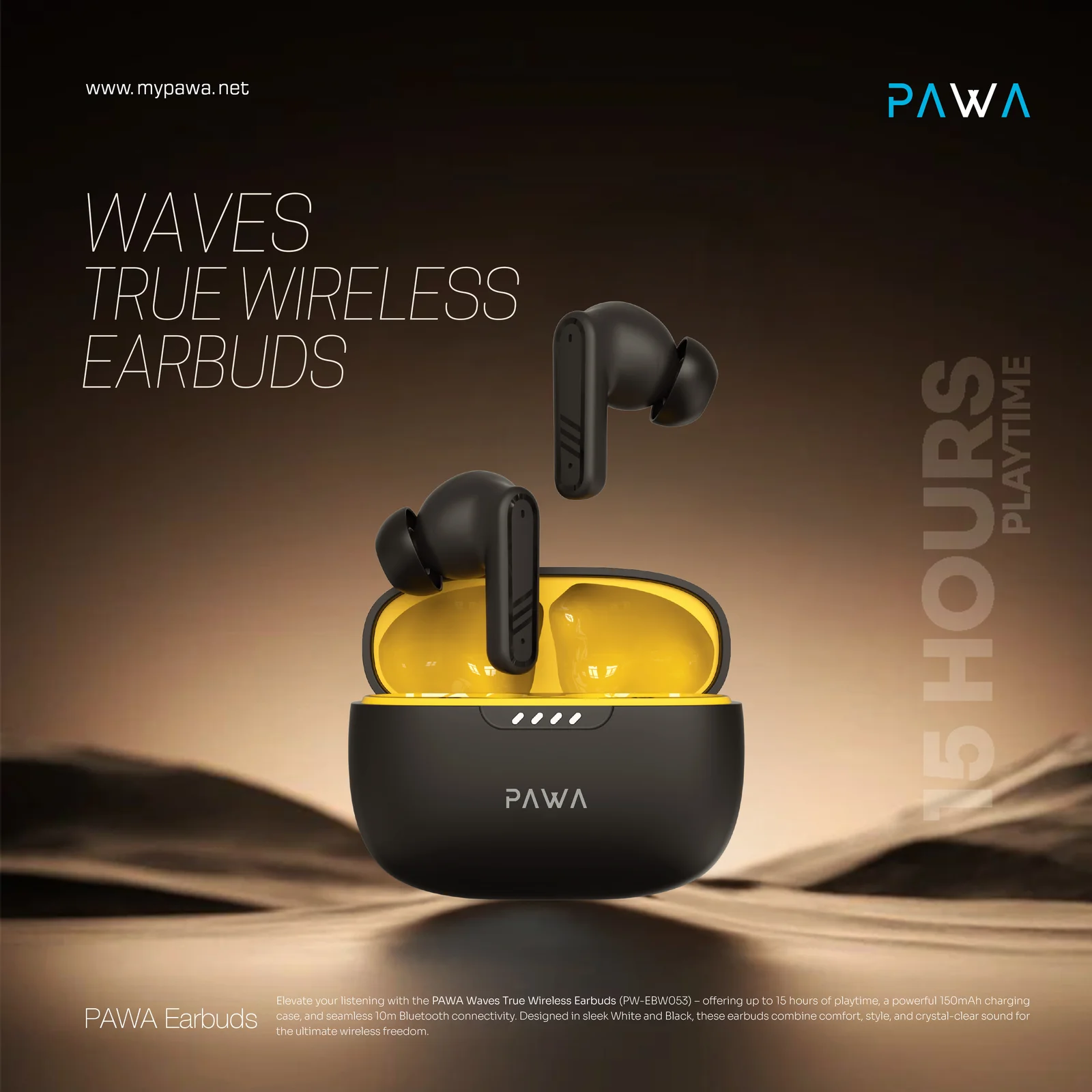 PAWA WAVES TRUE WIRELESS EARBUDS BLACK PW-EBW053-BK thumbnail 4