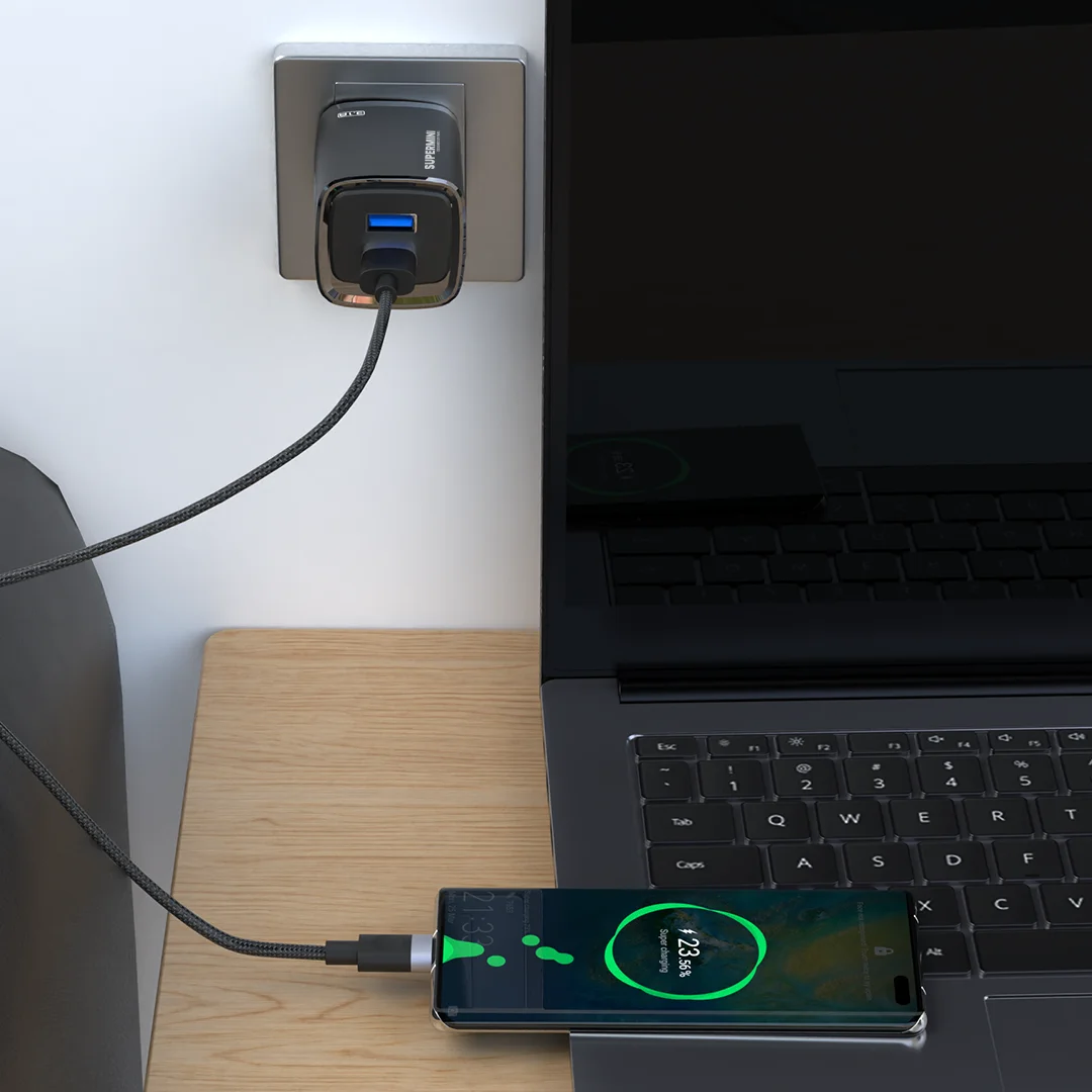 PAWA SUPERMINI TRAVEL CHARGER DUAL USB 3.1A WITH BRAIDED TYPE C CABLE BLACK PW-TCSP3UKT-BK thumbnail 2