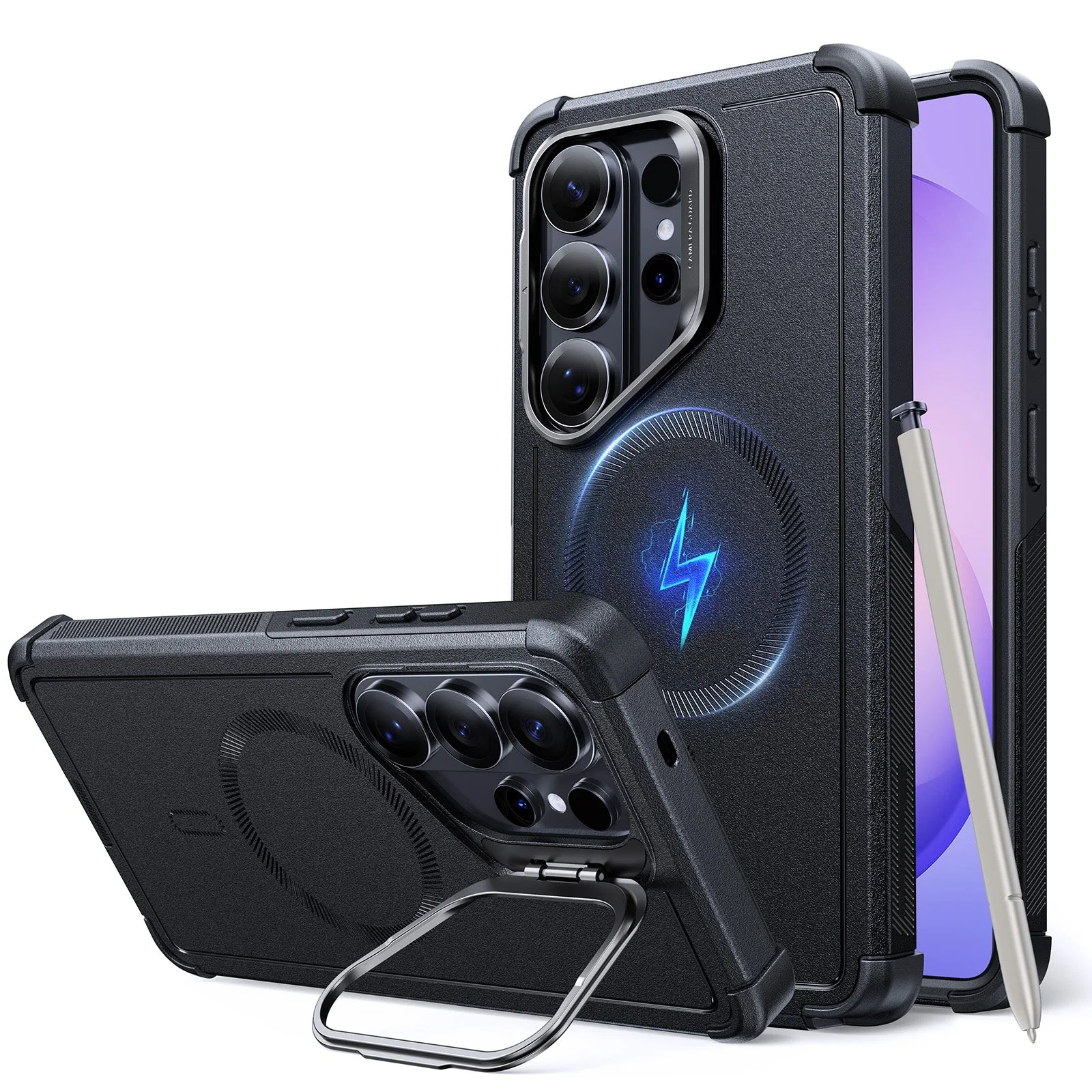 ESR CYBER TOUGH MAGNETIC CASE (STASH STAND) COMPATIBLE WITH S26 ULTRA BLACK