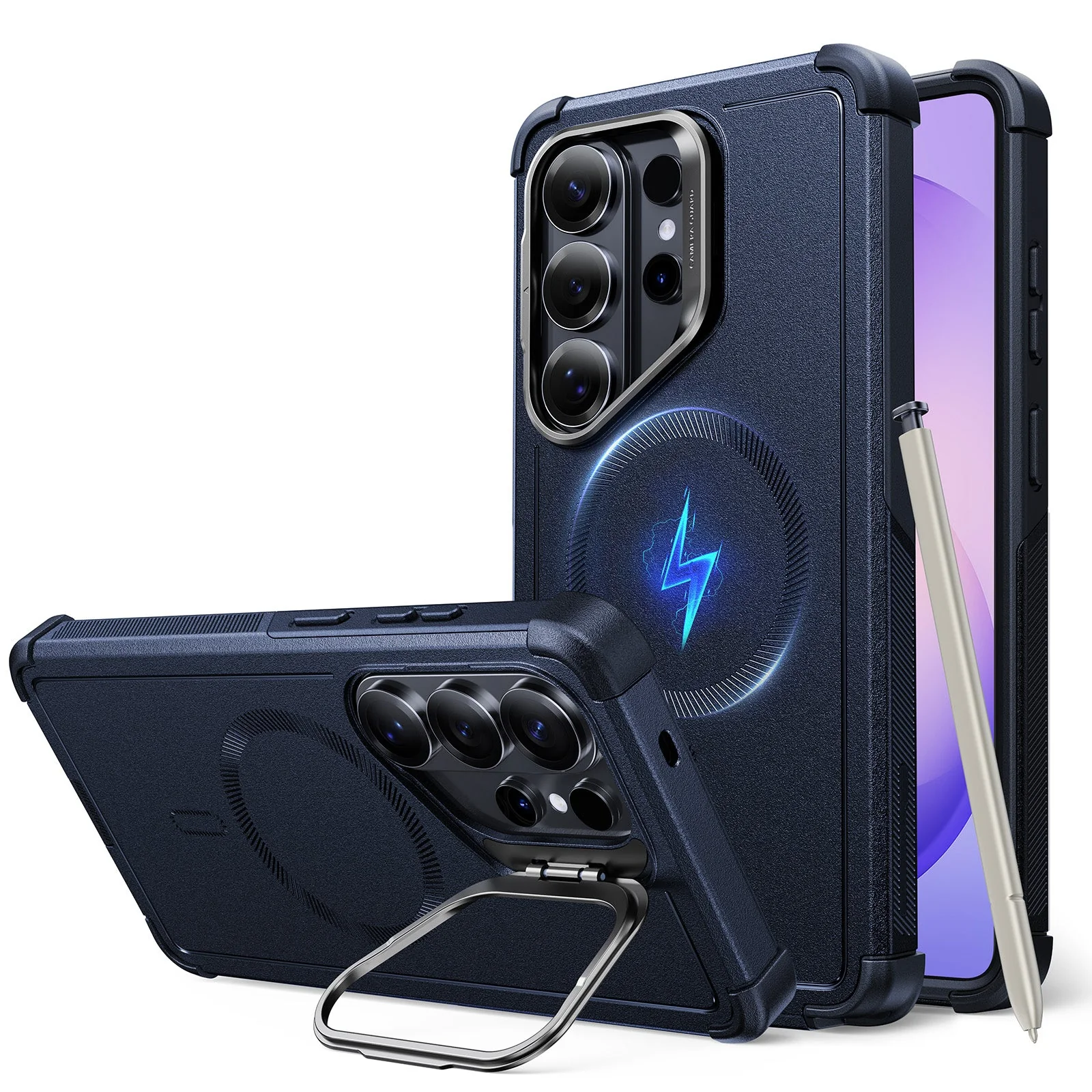 ESR CYBER SERIES TOUGH MAGNETIC CASE (STASH STAND) COMPATIBLE WITH S26 ULTRA NAVY BLUE