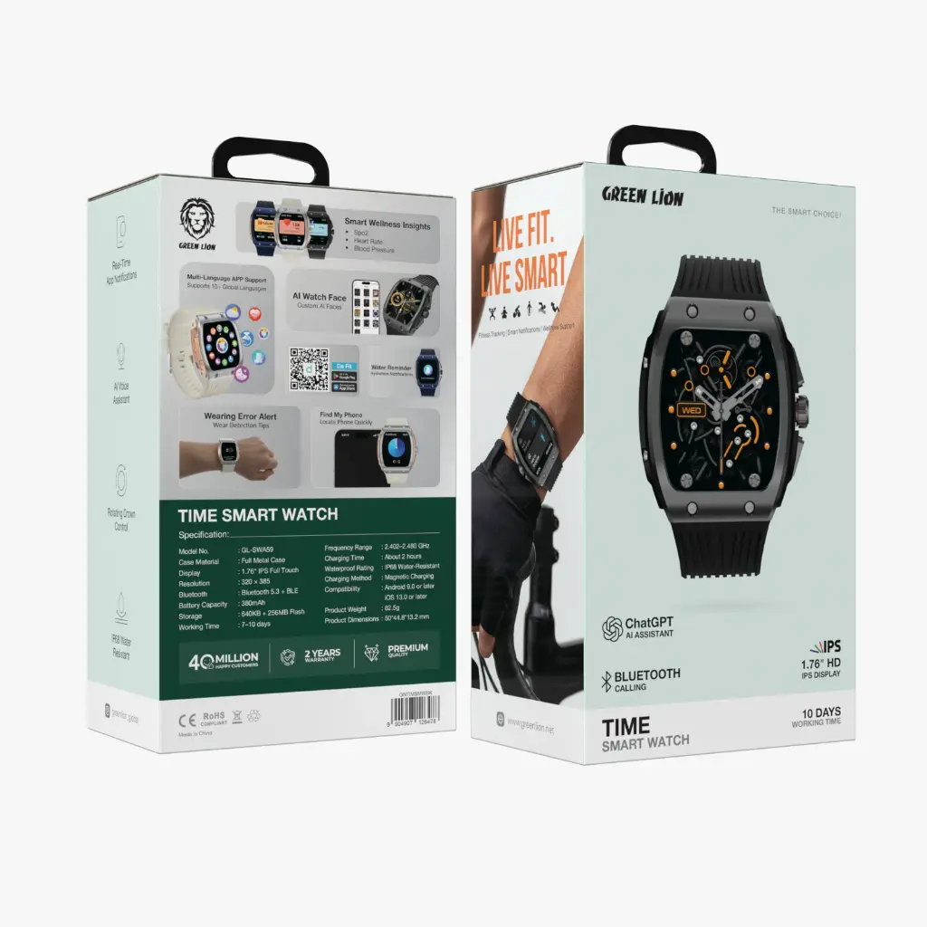 GREEN LION TIME SMART WATCH 1.76 INCH HD IPS DISPLAY BLACK GNTIMSMWBK