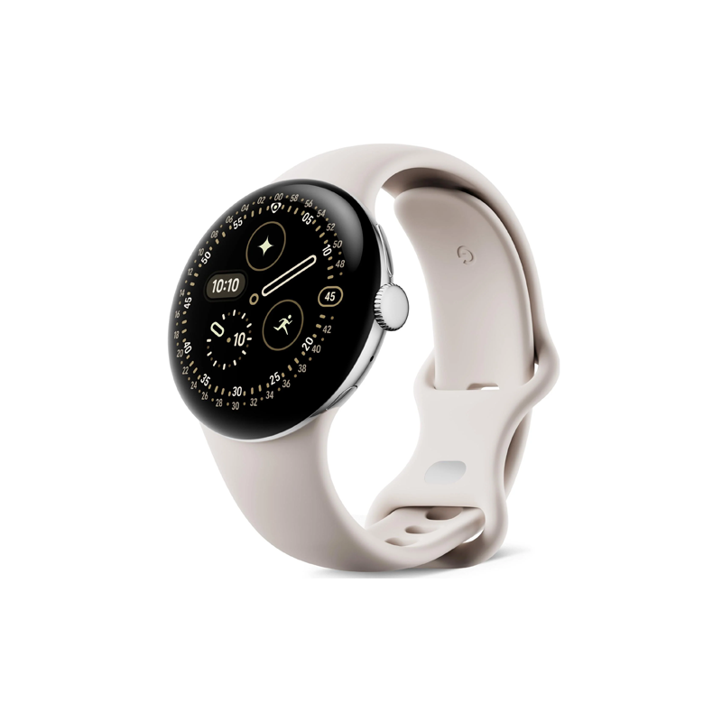 GOOGLE PIXEL WATCH 4 45MM WIFI WITH PORCELAIN ACTIVE BAND POLISHED SILVER ALUMINUM CASE