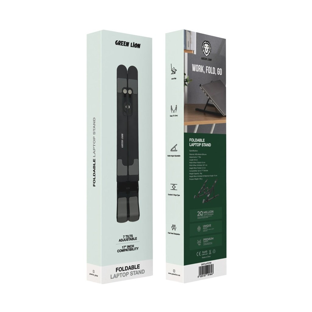 GREEN LION FOLDABLE LAPTOP STAND 7 TILTS BLACK GNFOLAPSTBK