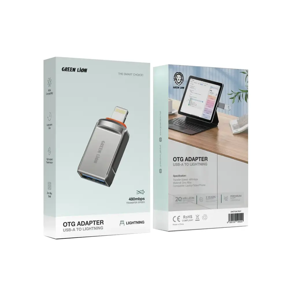 GREEN LION OTG ADAPTER USB A TO LIGHTNING GRAY GNOTGALTAGY thumbnail 2