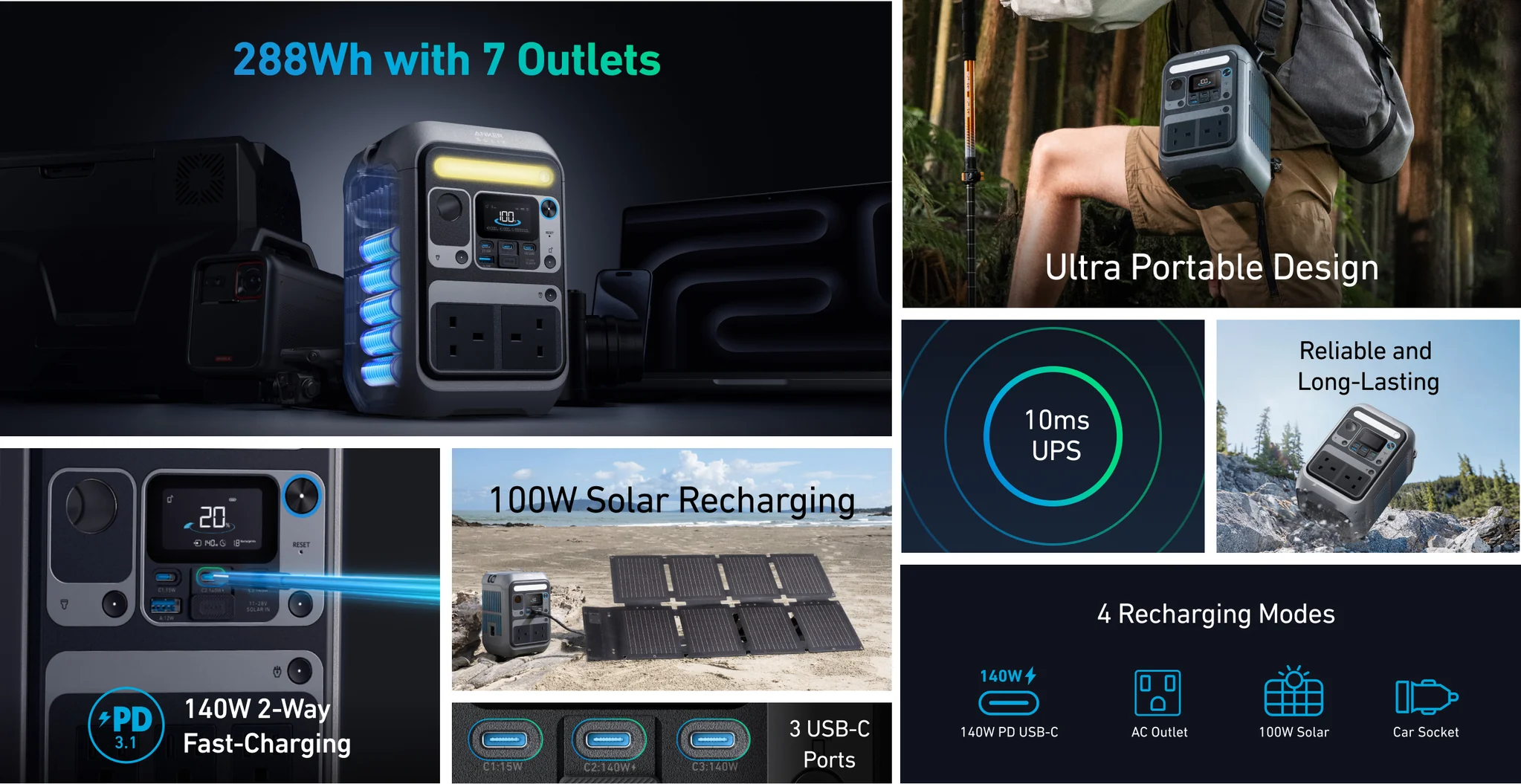 ANKER SOLIX C300X PORTABLE POWER STATION BLACK A1723211 thumbnail 7
