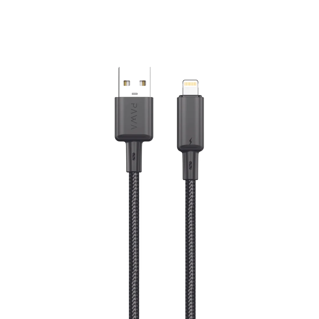 PAWA 3A USB A TO LIGHTNING QUICK CHARGING BRAIDED CABLE 1.2M PW122 BLACK PW-BTLT12AL-BK