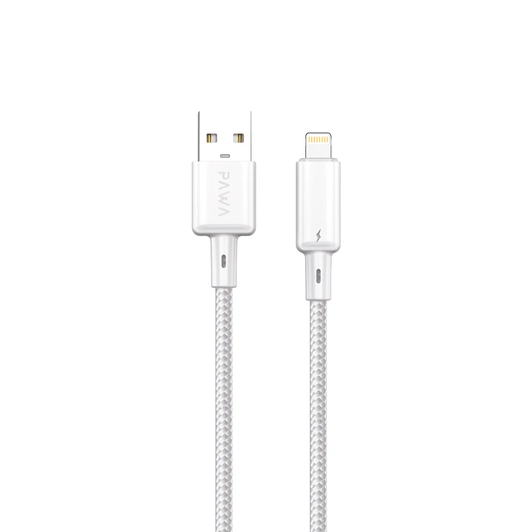 PAWA 3A USB A TO LIGHTNING QUICK CHARGING BRAIDED CABLE 1.2M PW122 WHITE PW-BTLT12AL-WH