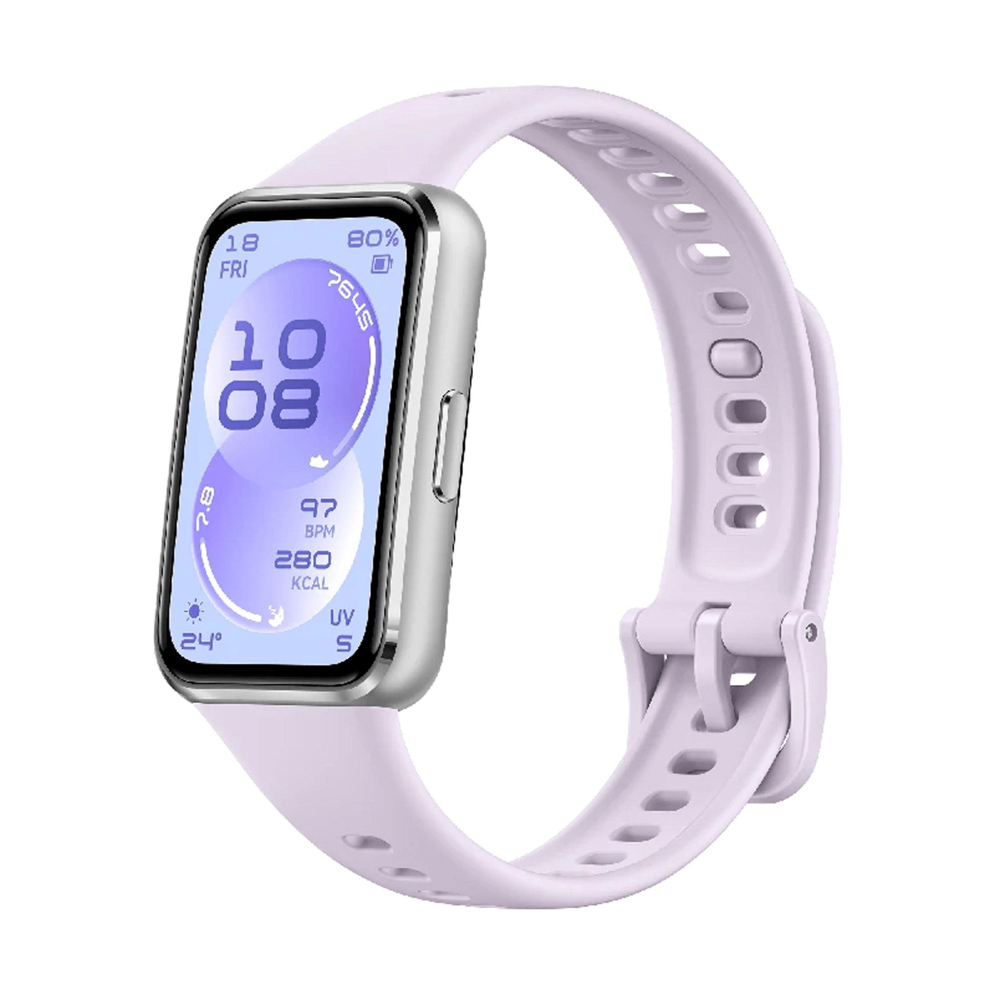 HUAWEI BAND 11 SILVER DURABLE POLYMER CASE PURPLE FLUOROELASTOMER STRAP CDY-B19
