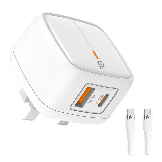 POWERO PLUS 12W BRITISH UK WALL CHARGER WITH USB A TO USB C CABLE WHITE PR-TC24UKAT-WH