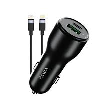 PAWA SOLID CAR CHARGER DUAL PORT PD+QC WITH BRAIDED USB C TO LIGHTNING CABLE 51W BLACK PW-CC51CA5L-BK
