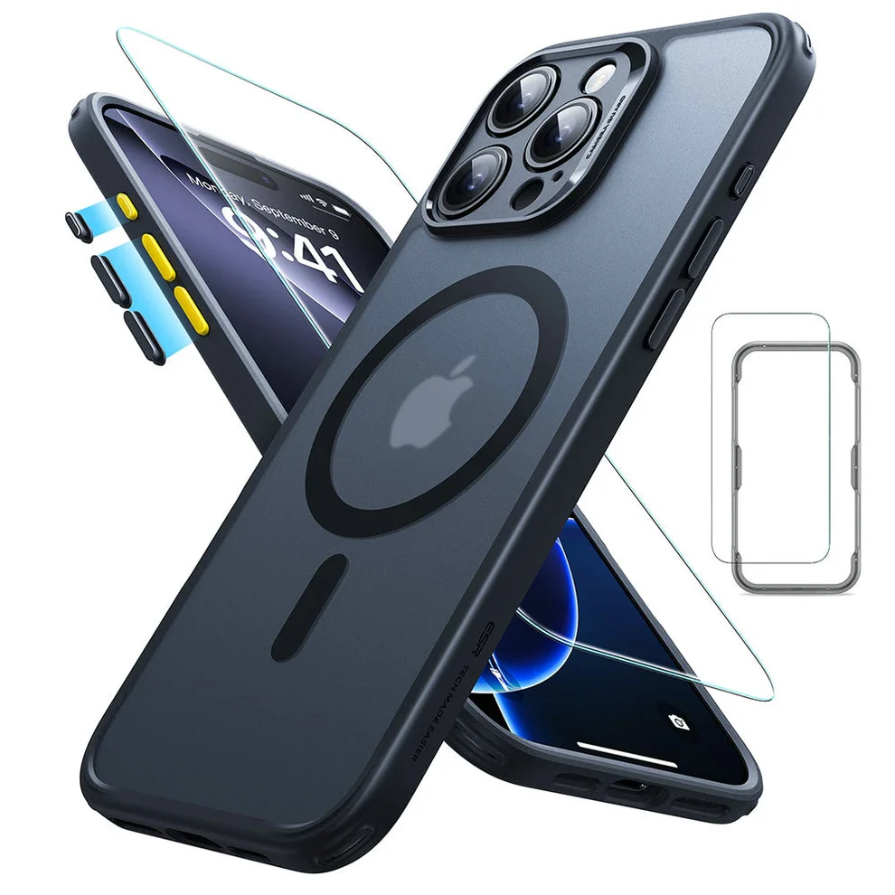 ESR IPHONE 16 PRO CLASSIC SERIES PRO CASE HALOLOCK MAGSAFE CASE WITH SCREEN PROTECTOR FROSTED BLACK
