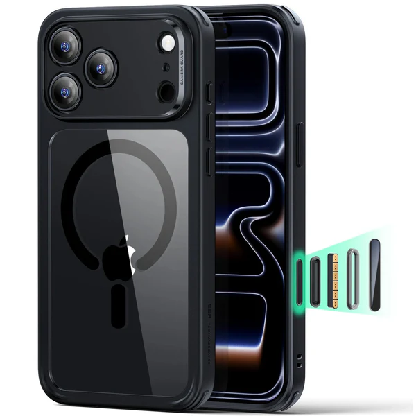 ESR CLASSIC HYBRID MAGNETIC CASE CAM CONTROL STASH STAND COMPATIBLE WITH IPHONE 17 PRO CLEAR BLACK