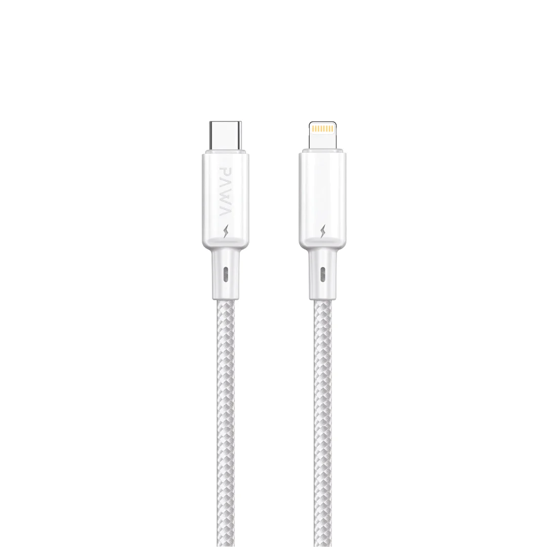 PAWA 30W USB C TO LIGHTNING QUICK CHARGING BRAIDED CABLE 1.2M PW122 WHITE PW-BTLT12CL-WH