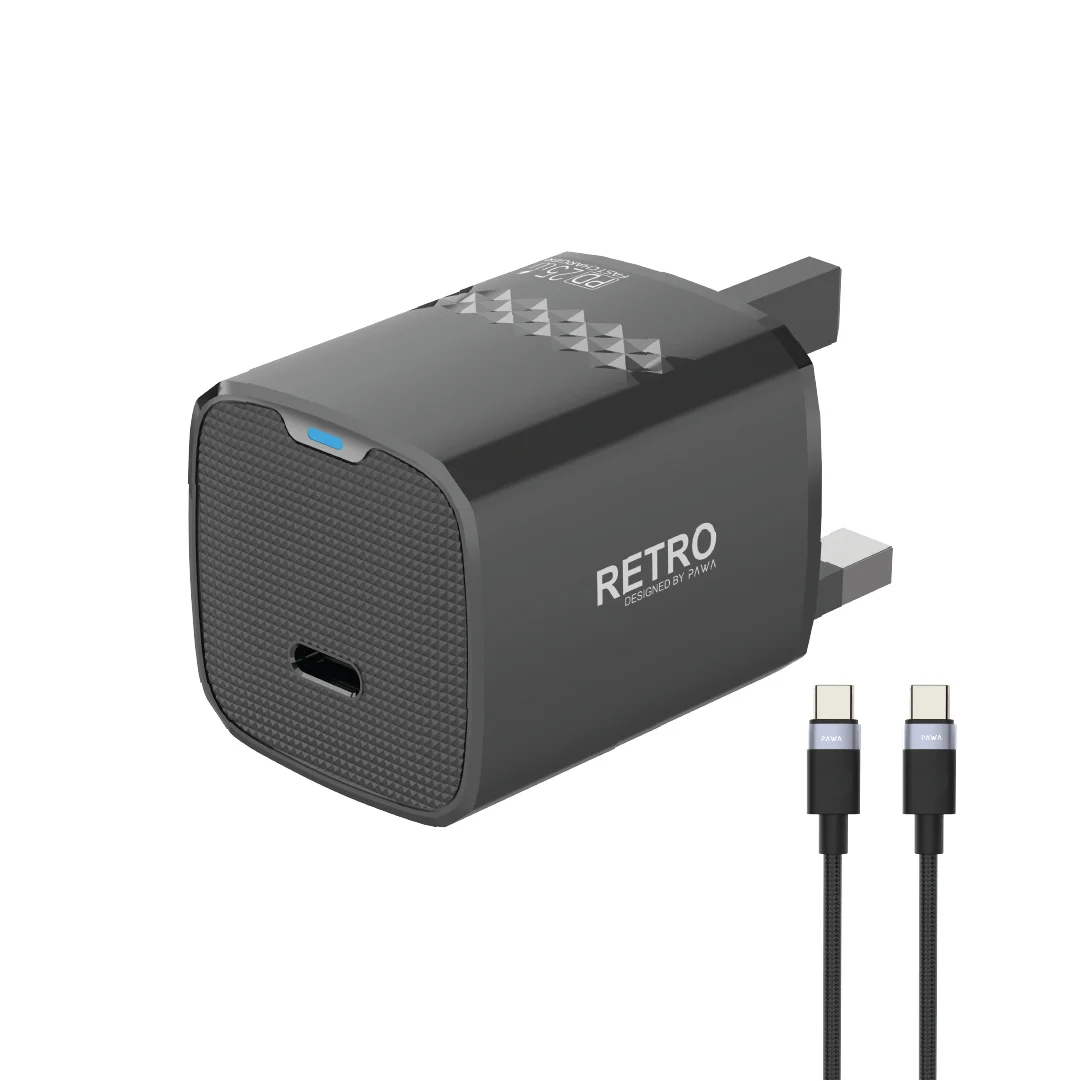 PAWA RETRO 25W WITH TYPE C PLUG WITH TYPE C TO C CABLE BLACK PW-TCR25UKT-BK