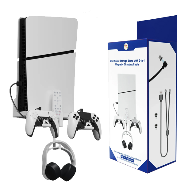 SONY PS5 WALL MOUNT STORAGE STAND WITH 2 IN 1 CHARGING CABLE
