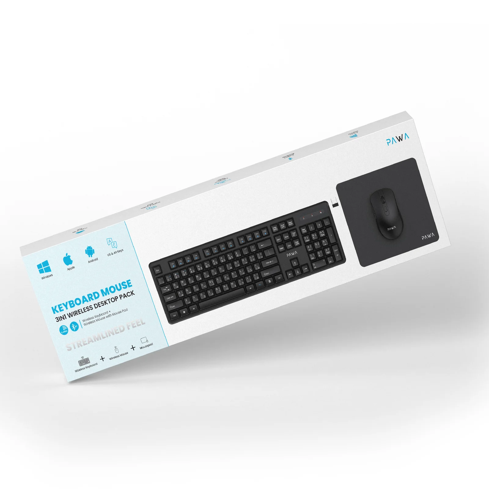 PAWA 3 IN 1 WIRELESS DESKTOP PACK KEYBAORD MOUSE BLACK PW-KMP24BTW-BK thumbnail 4