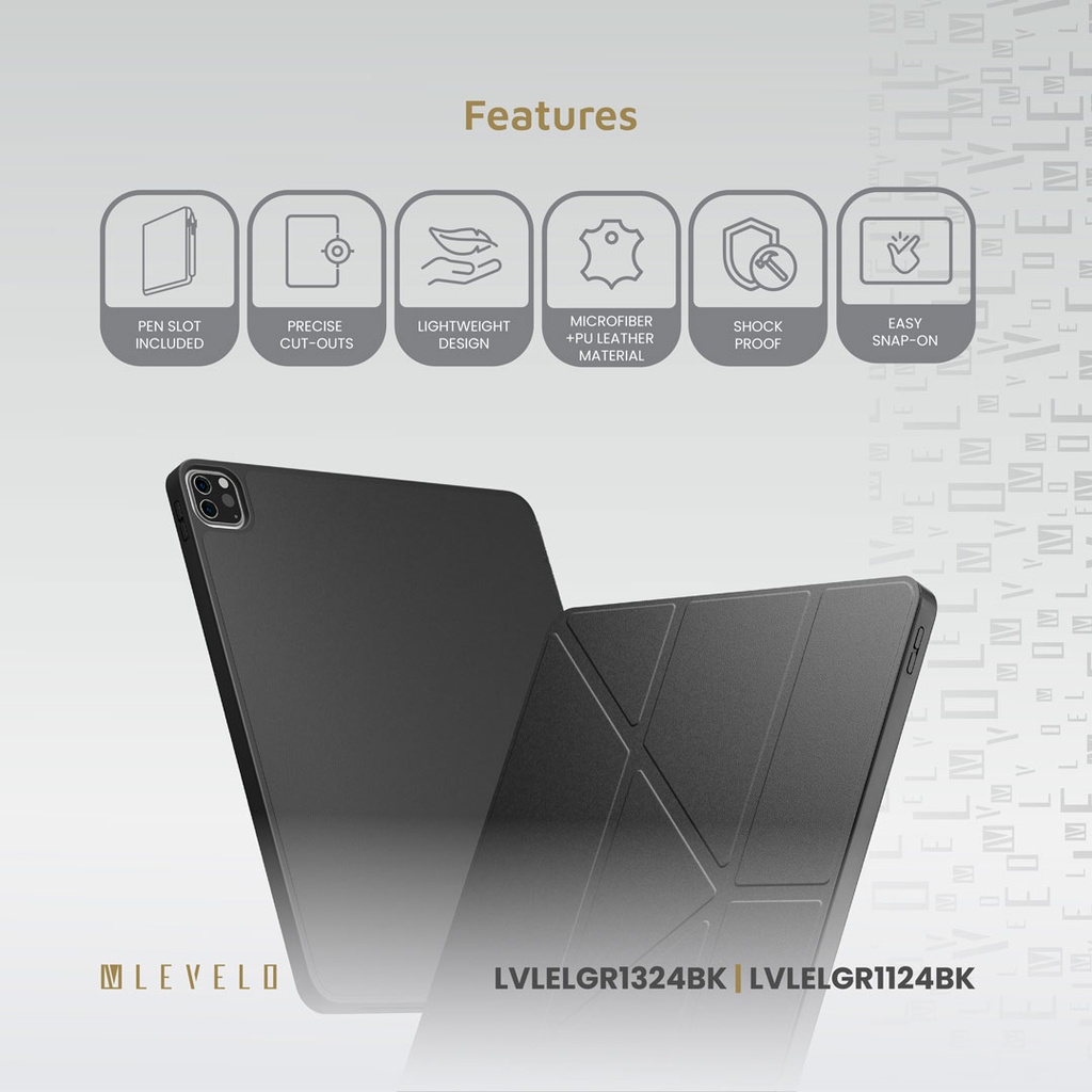 LEVELO ELEGANTE IPAD AIR PRO 13 SCRATCH RESISTANT COATING CASE BLACK LVLELGP1324BK thumbnail 3