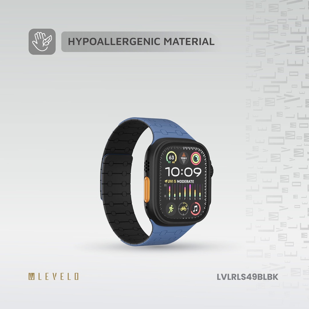 LEVELO APPLE WATCH SE 49/45 MM ROYALLINK SILICONE STRAP WITH MAGNET BLUE/BLACK LVLRLS49BLBK thumbnail 4