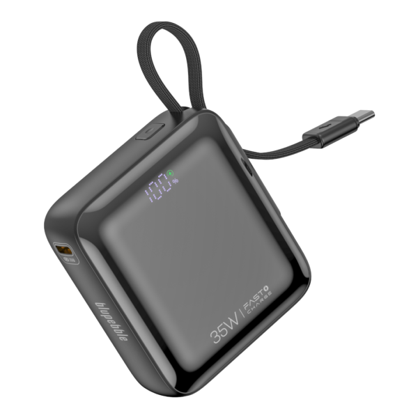 BLUPEBBLE LINKPOD MINI 35W 10000MAH POWER BANK WITH RETRACTABLE CABLE GRAY BP-PBLNKPDMINI-GY