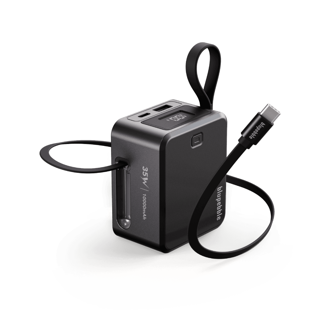 BLUPEBBLE LINKPOD 35W 10000MAH POWER BANK WITH RETRACTABLE CABLE GRAY BP-PBLNKPD35-GY